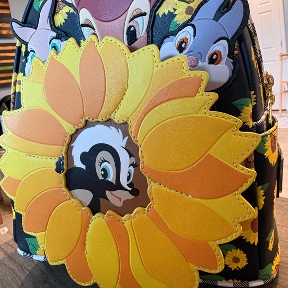 Loungefly Black Sunflower Bambi & Friends Mini Backpack - Picture 2 of 6